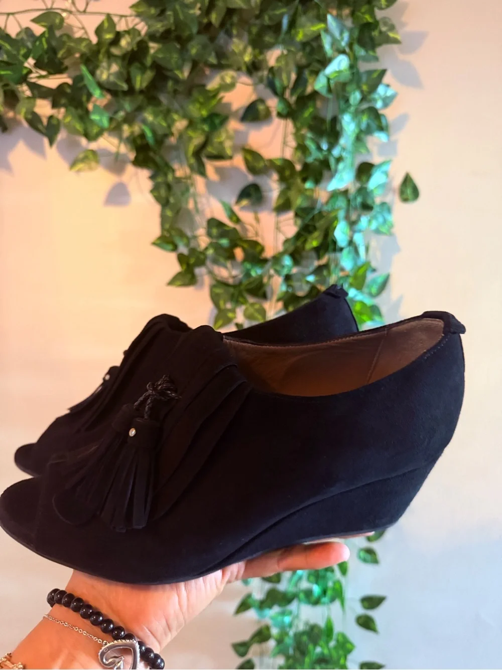 Anyi Lu Black Tassel Wedge Loafers